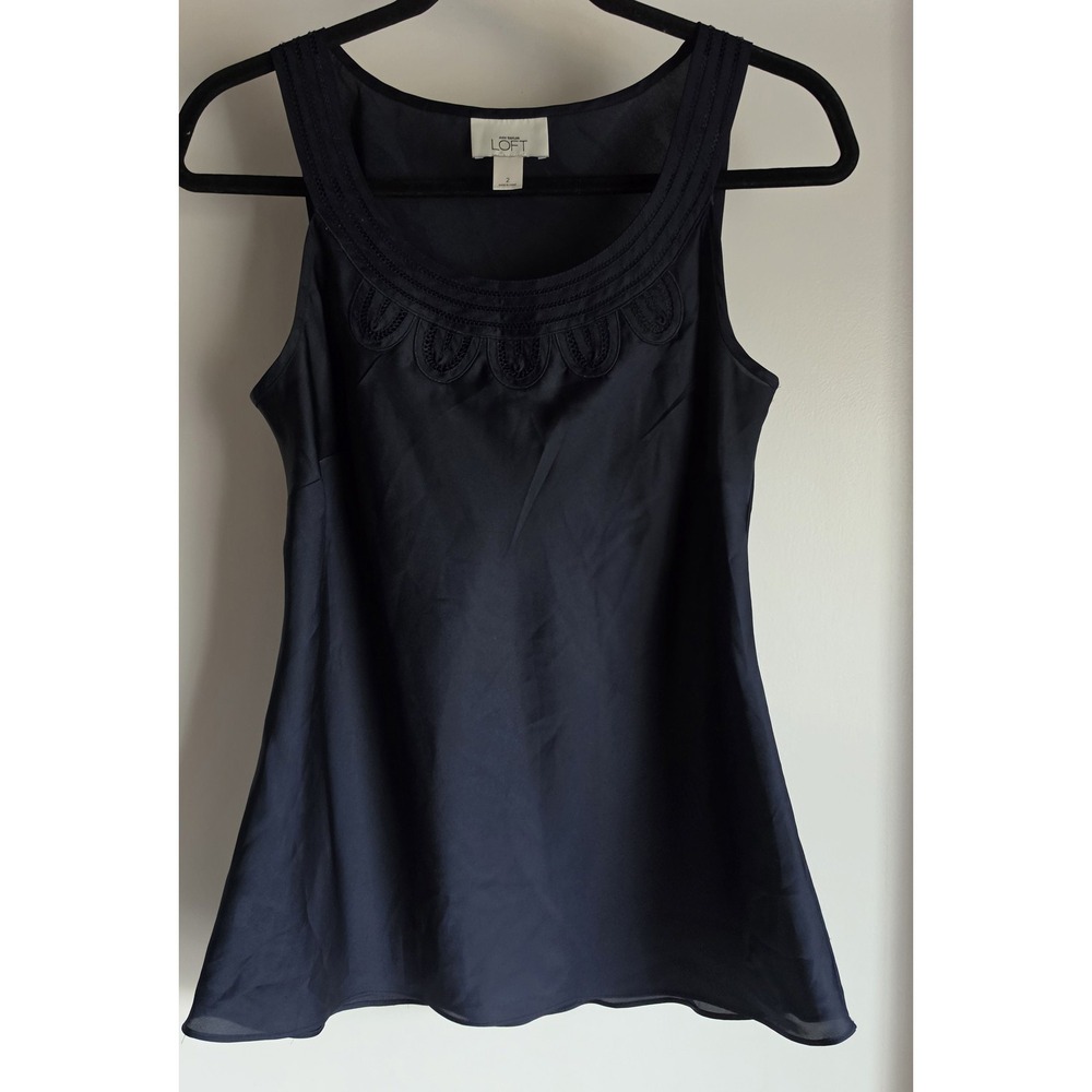 Ann Taylor Loft Tank Top Size 2 Sleeveless Navy Blue Solid Blouse Camisole